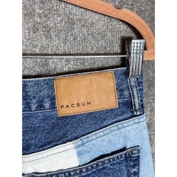 PacSun Vintage Loose Jeans Mens Size 31x29 Blue White Patchwork Straight Leg - Picture 8 of 12